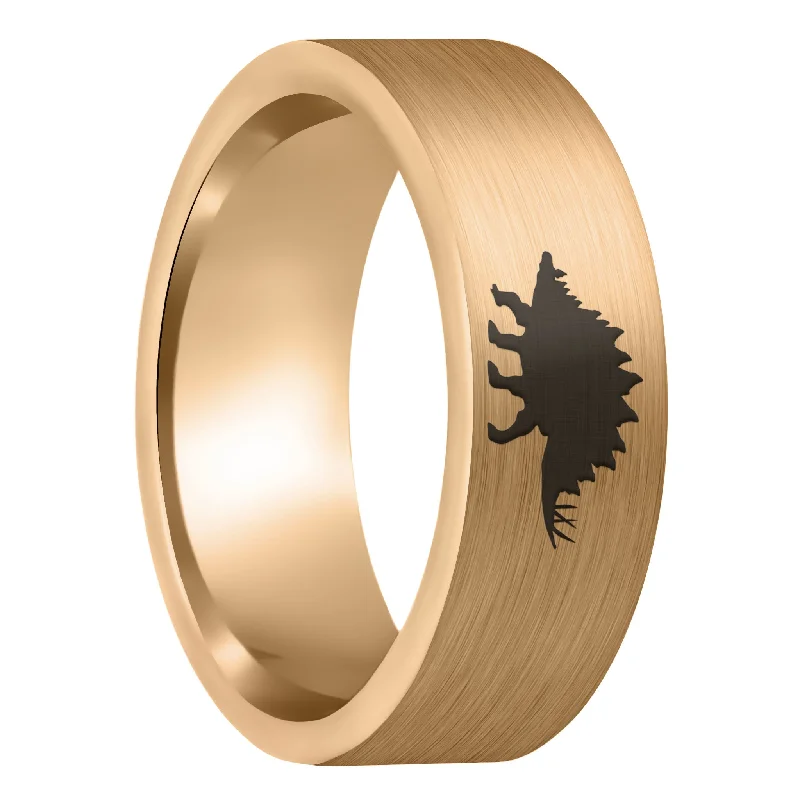 Women’s chunky rings-Stegosaurus Dinosaur Brushed Rose Gold Tungsten Men's Wedding Band