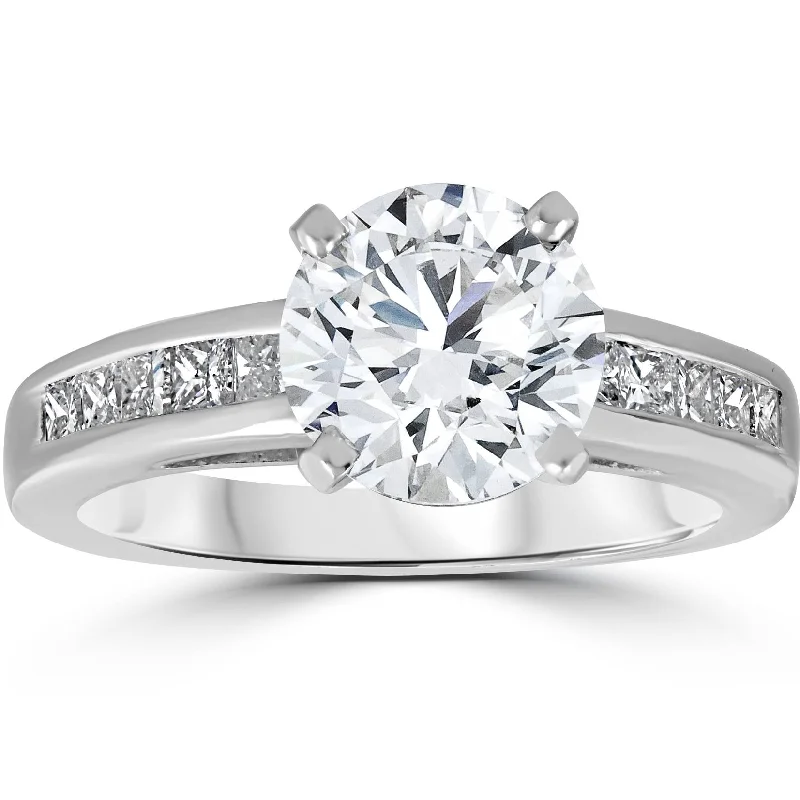 Women’s minimalistic diamond engagement rings-2 1/2ct Princess Cut & Round Diamond 14K White Gold Engagement Accent Ring