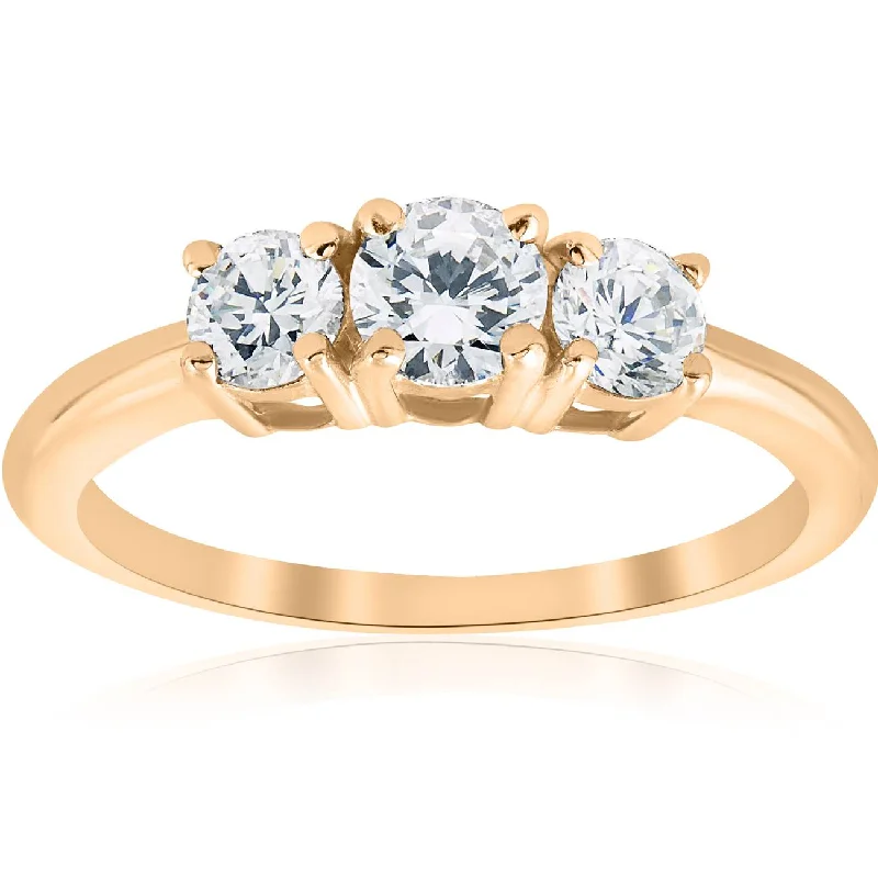 Women’s platinum and diamond engagement rings-1ct Three Stone Diamond Engagement Anniversary Ring 14K Yellow Gold