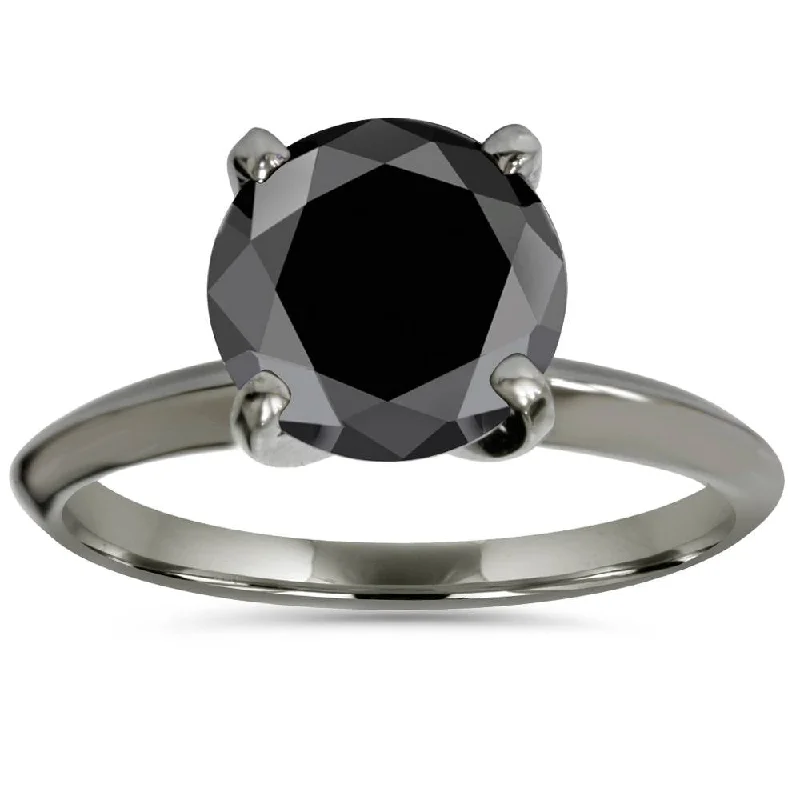 Women’s floral engagement rings-2ct Black Diamond Solitaire Engagement Ring 14K Black Gold