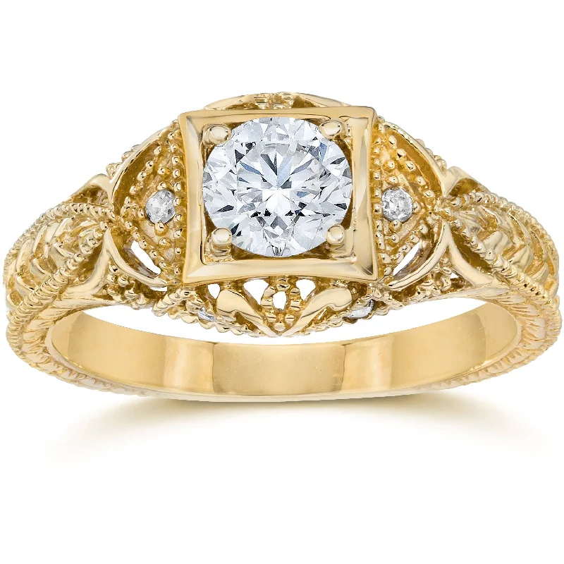 Women’s diamond and sapphire engagement rings-Emery 5/8Ct Vintage Genuine Diamond Engagement 14K Yellow Gold