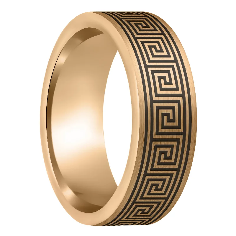 Women’s silver rings-Greek Key Brushed Rose Gold Tungsten Men's Wedding Band