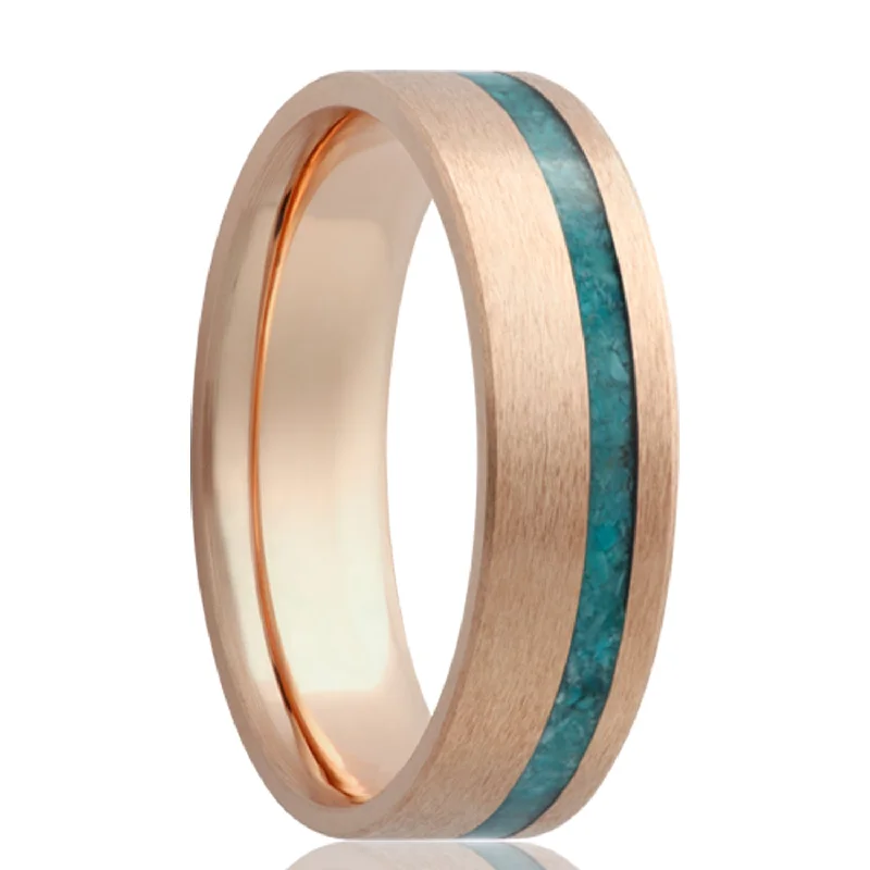 Women’s ring collections-Turquoise Inlay Satin Finish 14k Gold Wedding Band