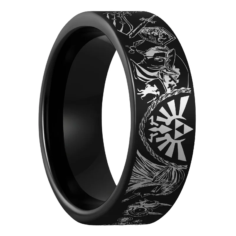 Women’s handcrafted rings-Legend of Zelda Black Tungsten Men's Wedding Band