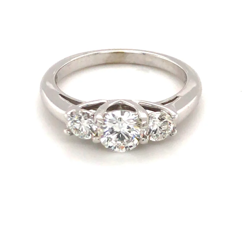 Women’s rose-cut diamond engagement rings-18k White Gold Three Stone Diamond Ring .86cttw