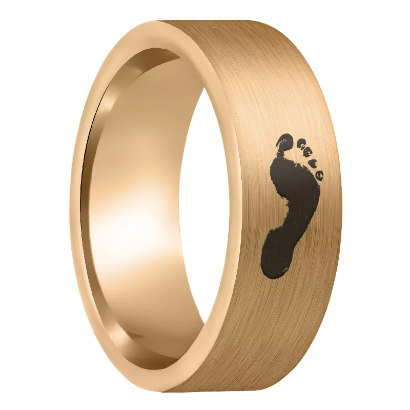 Women’s casual rings-Custom Footprint Brushed Rose Gold Tungsten Men's Ring