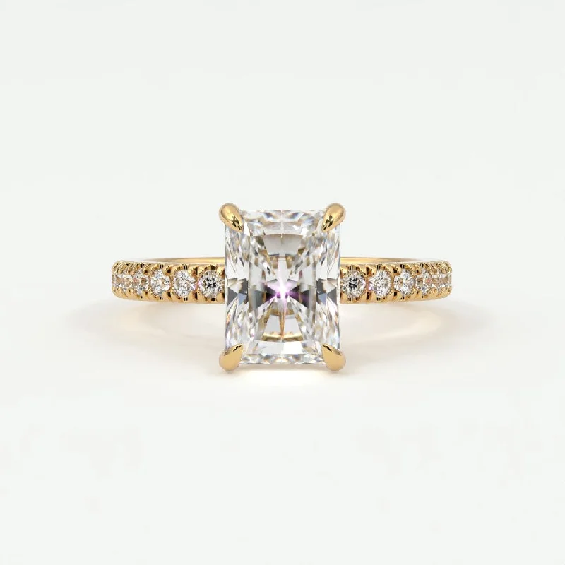 Women’s two-tone engagement rings-Radiant Cut Pave Diamond Single Row, Hidden Halo