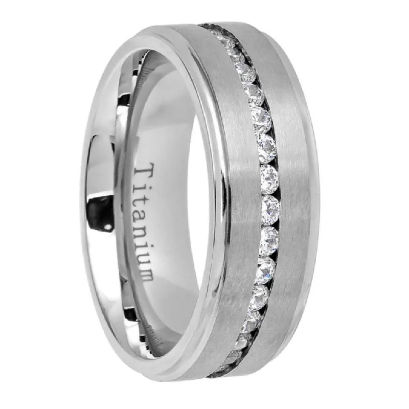 Women’s 14k gold rings-Titanium Men's Wedding Band with Cubic Zirconia