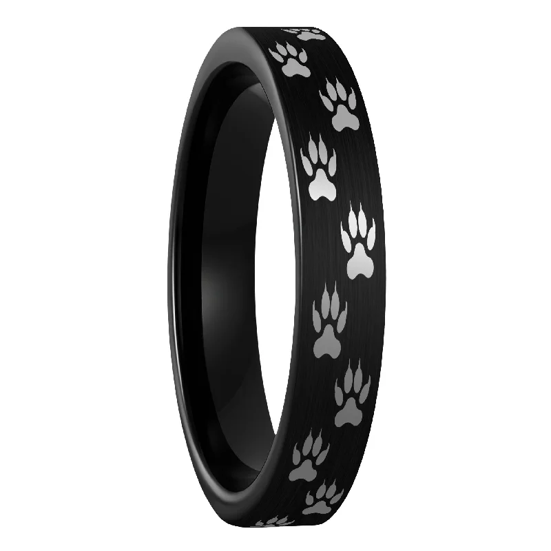 Personalized rings for women-Wolf Tracks Brushed Black Tungsten Women's Wedding Band