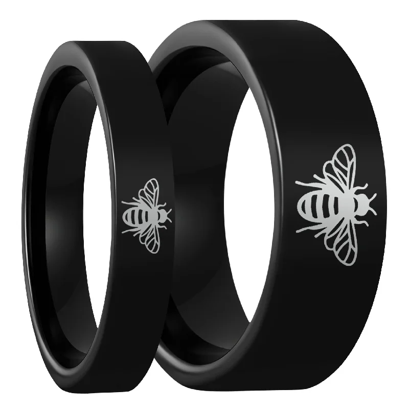 Simple rings for women-Bee Black Tungsten Couple's Matching Wedding Band Set