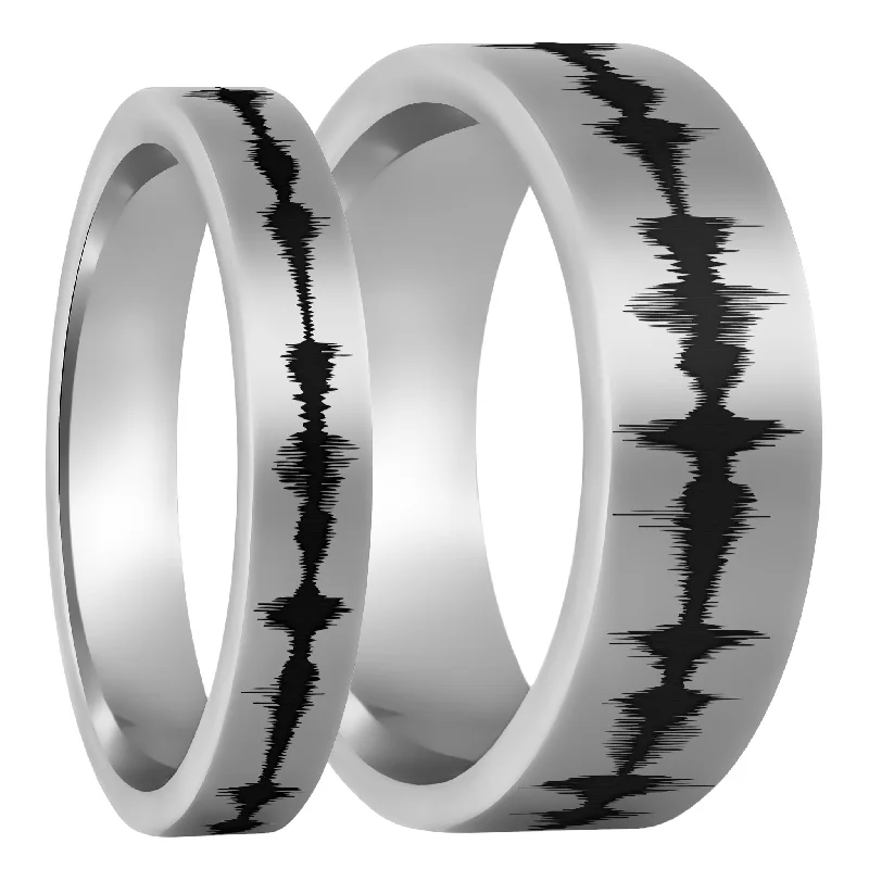 Classic women’s rings-Custom Soundwave Tungsten Couple's Matching Ring Set