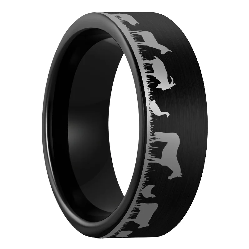 Women’s sapphire engagement rings-Farm Animals Brushed Black Tungsten Men's Wedding Band