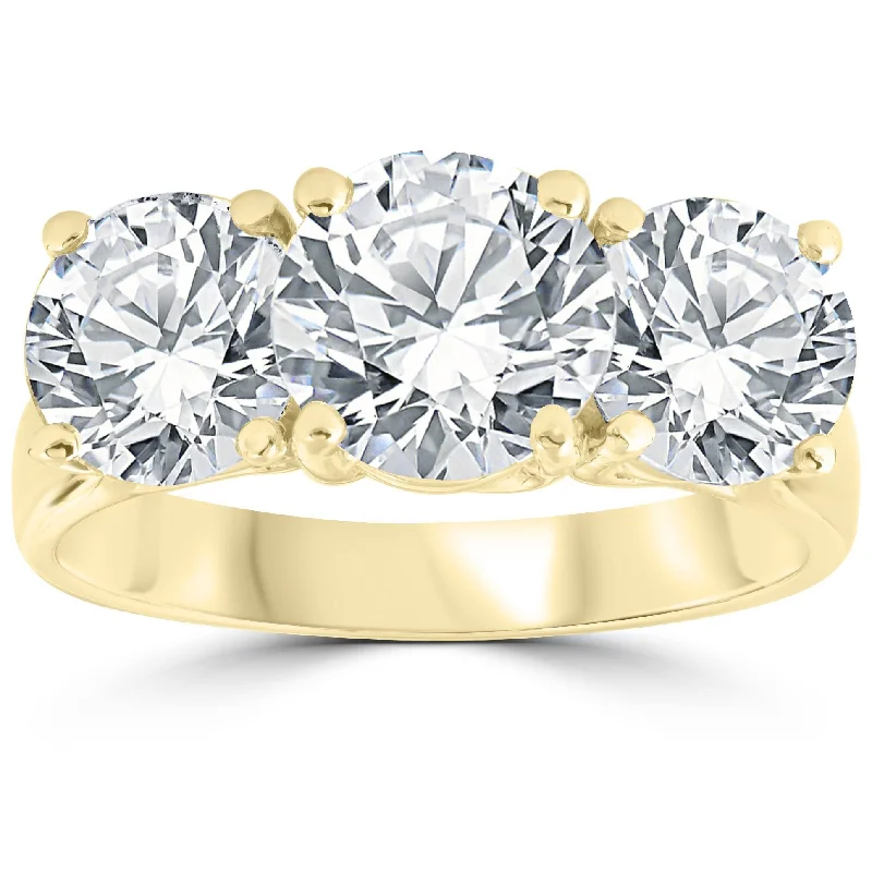 Women’s oval diamond engagement rings-5 ct Diamond 3 Stone Round Solitaire Engagement Ring 14K Yellow Gold