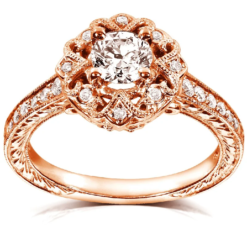 Women’s minimalistic diamond engagement rings-Annello by Kobelli 14k Rose Gold 1/2ct TDW Floral Vintage Diamond Engagement Ring