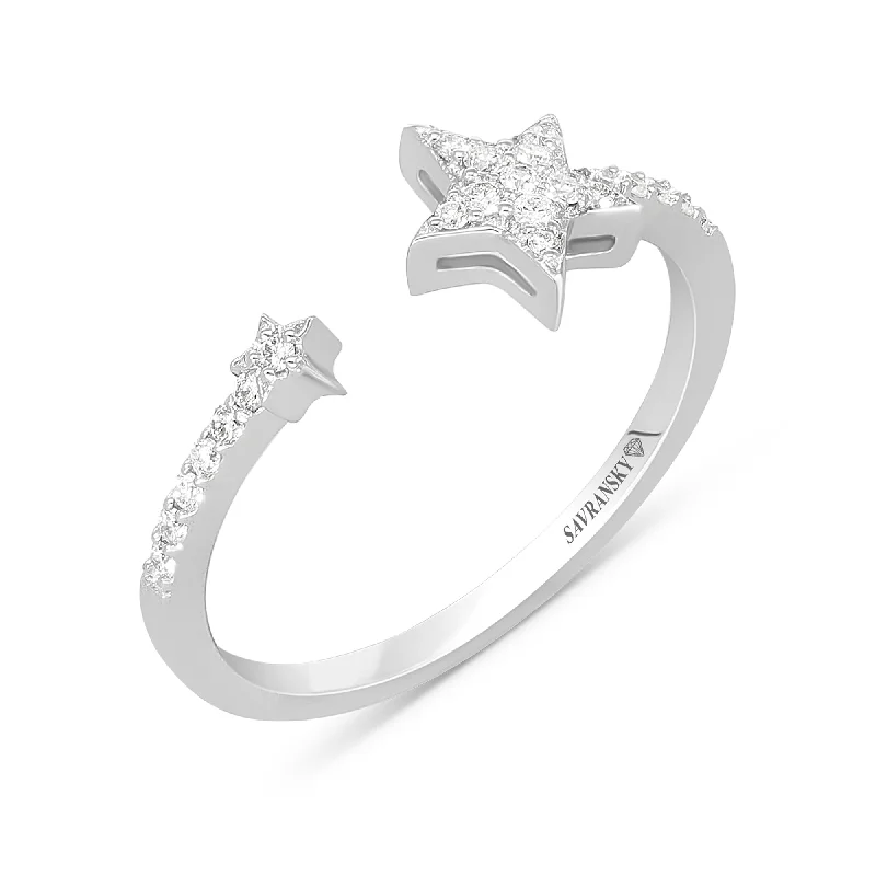 Women’s heart-shaped engagement rings-Open Star Centered Pave Diamond Ring