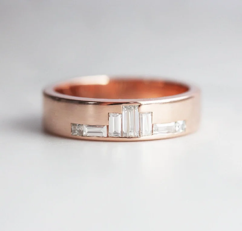 Women’s solitaire diamond engagement rings-Unique Rose Gold Diamond Wedding Band, Baguette Diamond