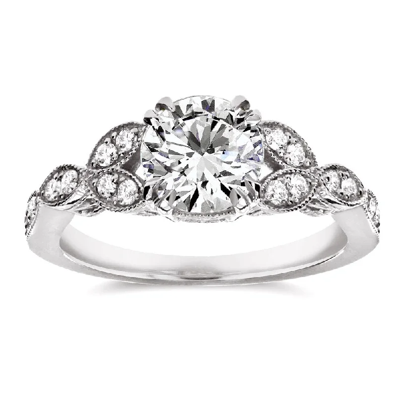 Women’s art deco engagement rings-Annello by Kobelli 14k White Gold 1 1/5ct TDW Diamond Floral Antique Engagement Ring