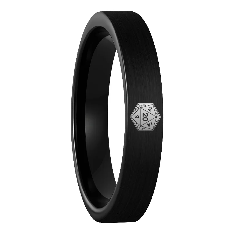 Solitaire rings for women-D20 Brushed Black Tungsten Women's Wedding Band