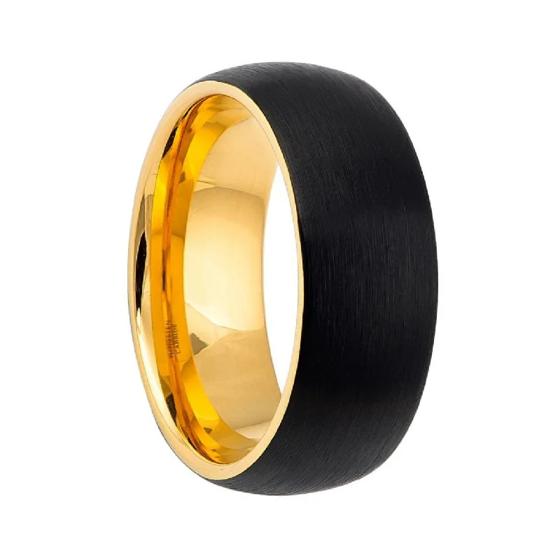 Women’s oversized rings-Brushed Black Tungsten Men's Wedding Band with Contrasting Yellow Gold Interior