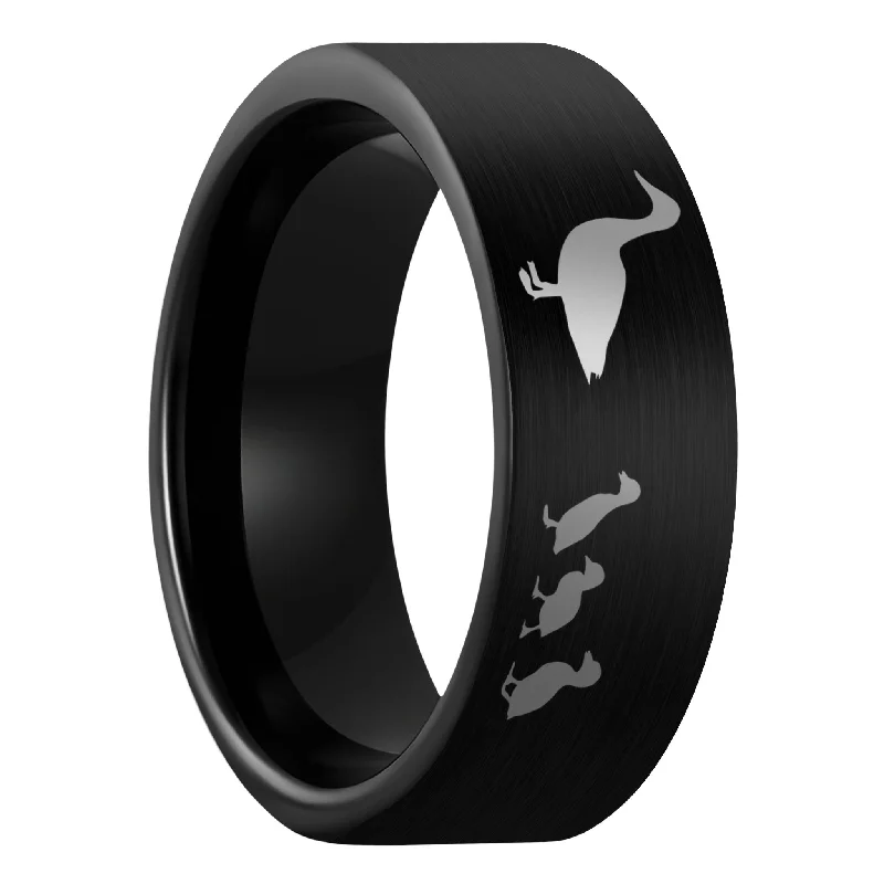 Women’s rings with diamonds and sapphires-Duck Ducklings Brushed Black Tungsten Men's Wedding Band