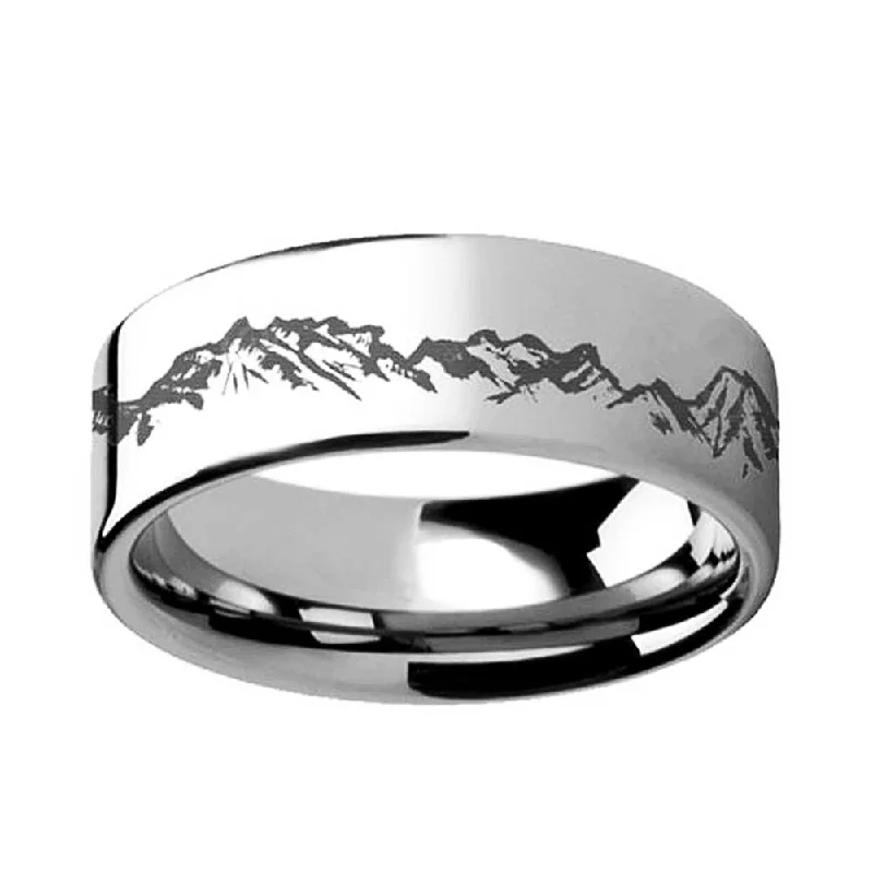 Women’s ring sets-Mountain Range Tungsten Men's Wedding Band