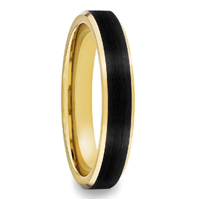 Custom engagement rings for women-Gold Tungsten Women's Wedding Band with Black Center