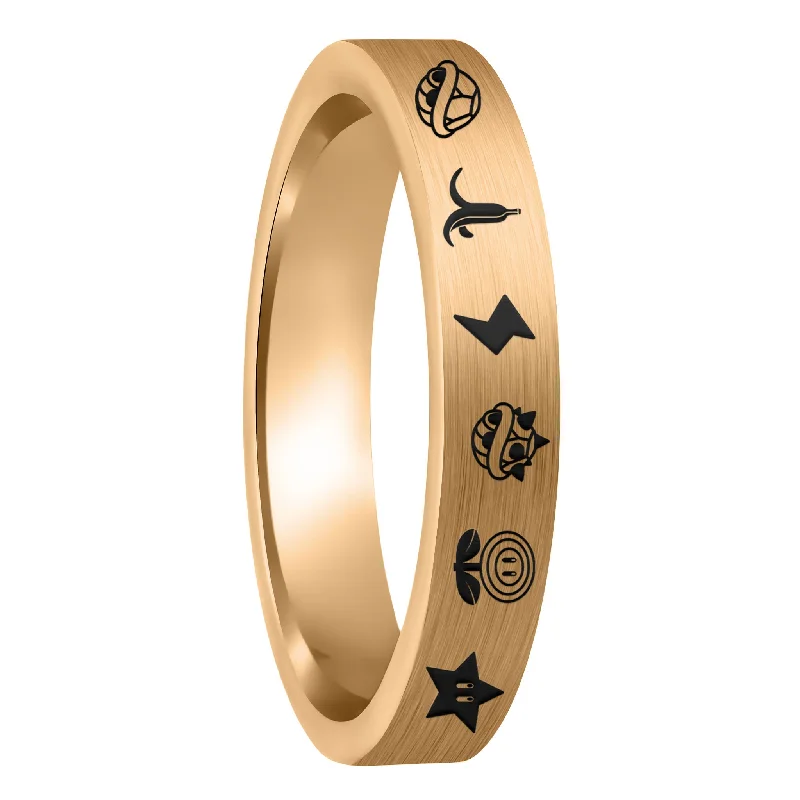 Women’s gemstone rings-Mario Kart Items Brushed Rose Gold Tungsten Women's Wedding Band