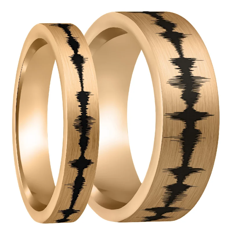 Women’s wedding rings-Custom Soundwave Brushed Rose Gold Tungsten Couple's Matching Ring Set