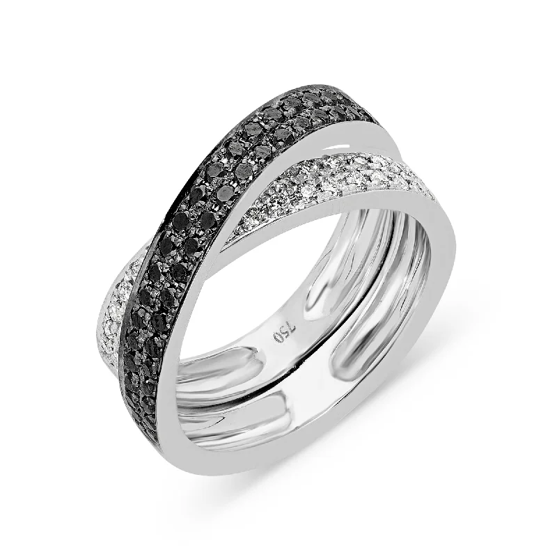 Women’s timeless engagement rings-White and Black Diamond Crossover Pave Diamond Ring