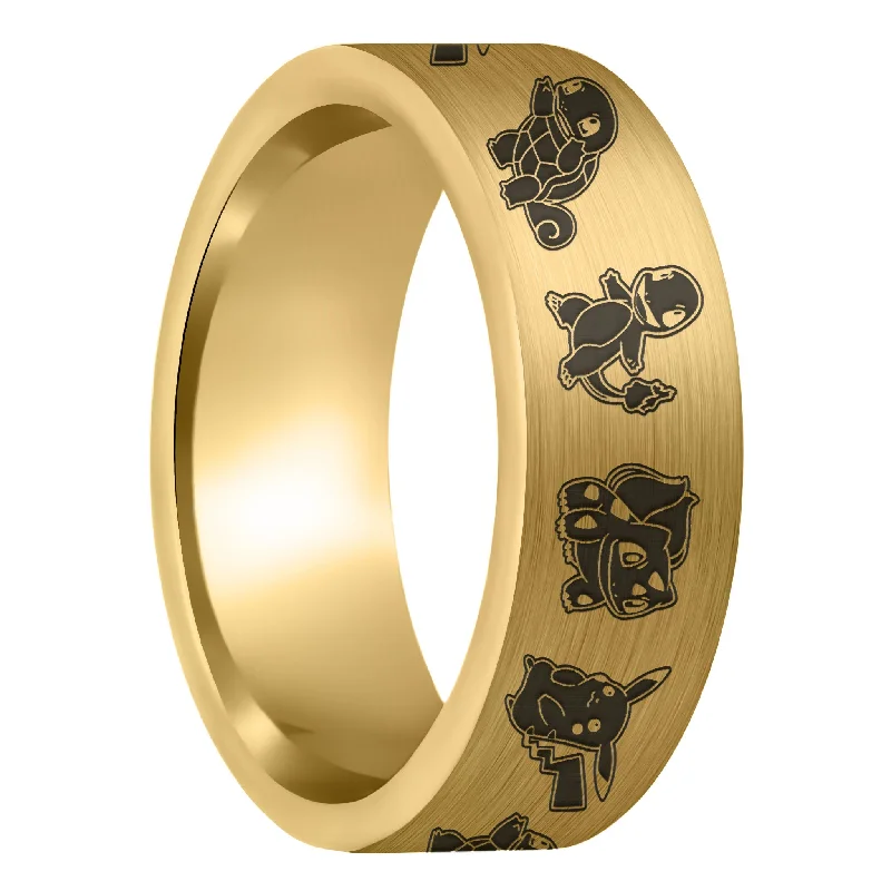 Women’s opal rings-Pokemon Brushed Gold Tungsten Men's Wedding Band