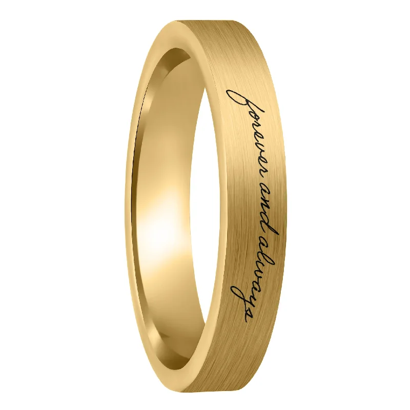 Women’s gemstone wedding rings-Custom Handwriting Brushed Gold Tungsten Women's Ring