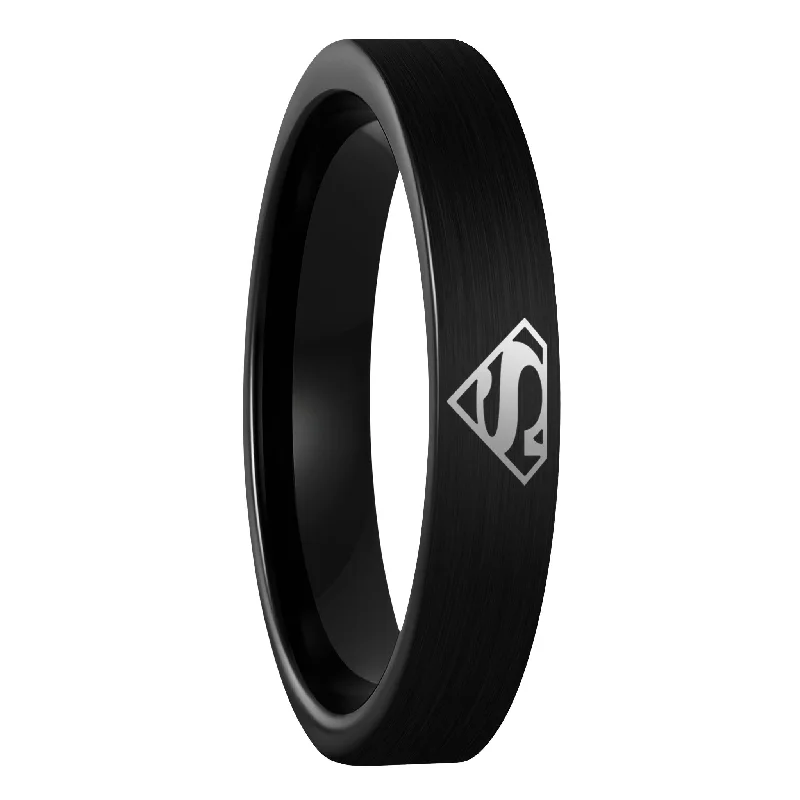 Women’s turquoise rings-Superman Brushed Black Tungsten Women's Wedding Band