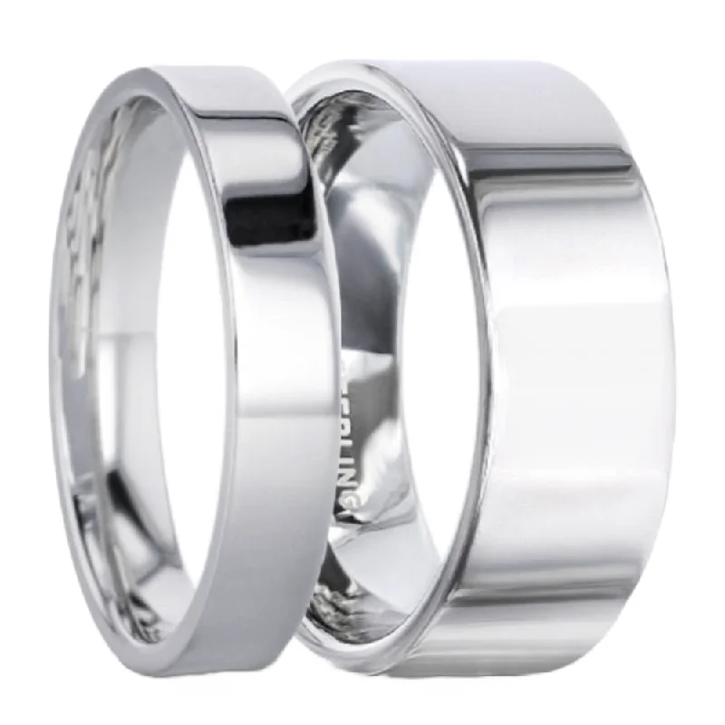 Women’s silver rings-Sterling Silver Couple's Matching Wedding Band Set