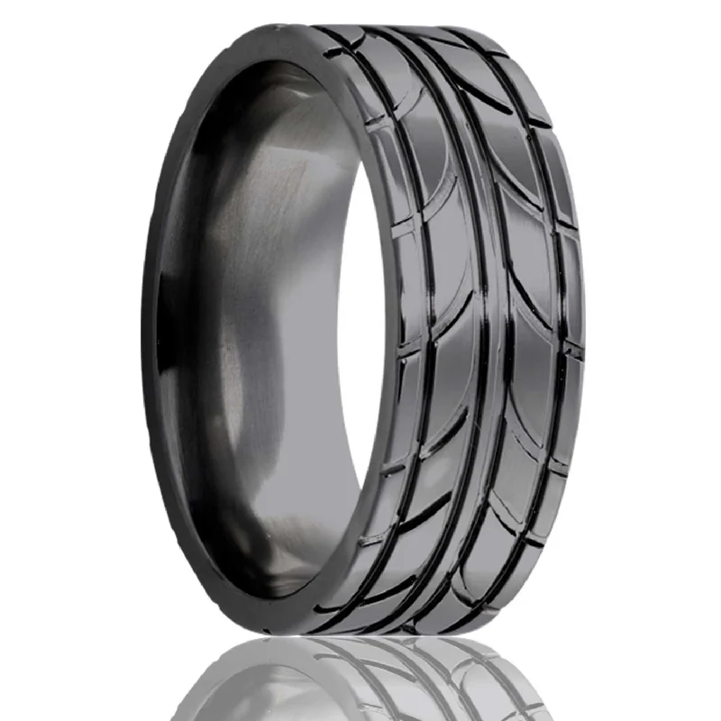 Women’s stackable silver rings-Tire Treads Zirconium Men's Wedding Band