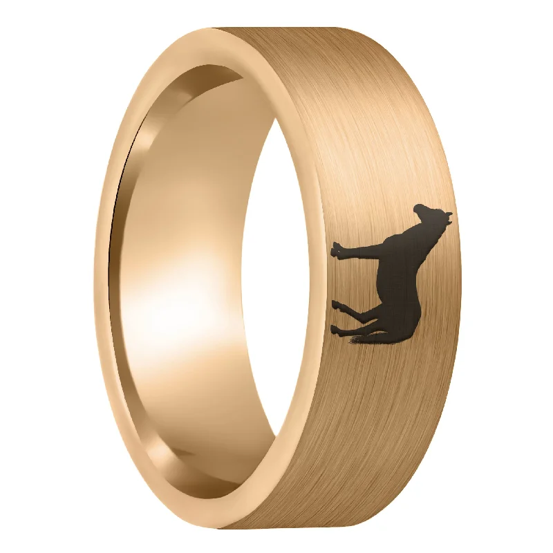 Women’s band rings-Horse Brushed Rose Gold Tungsten Men's Wedding Band