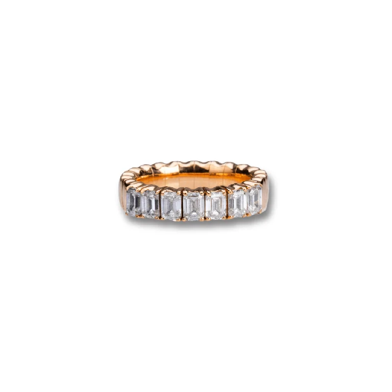 Women’s gold engagement rings-18K Gold Stretch Emerald Cut Diamond Half Eternity Rings