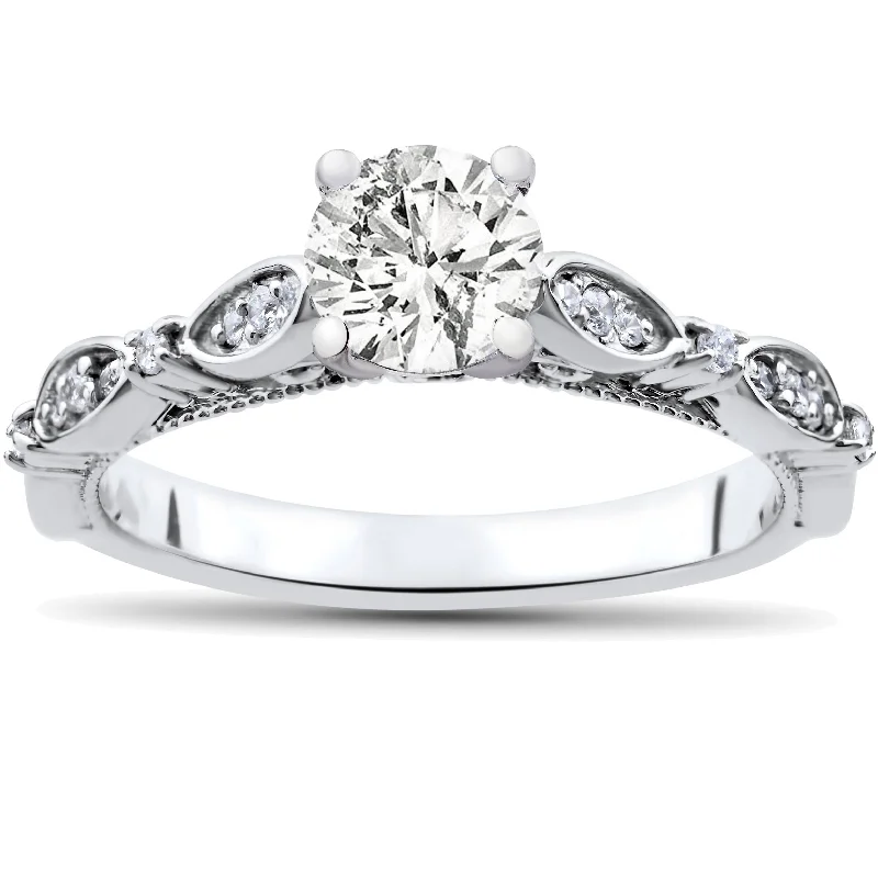 Women’s custom wedding engagement rings-3/4ct Vintage Diamond Engagement Ring 14k White Gold