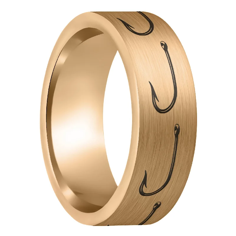 Women’s rings with emerald stones-Fishing Hook Brushed Rose Gold Tungsten Men's Wedding Band