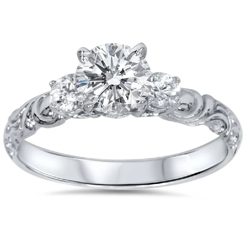 Women’s unique engagement rings-3/4ct Vintage 3 Stone Diamond Engagement Ring 14K White Gold