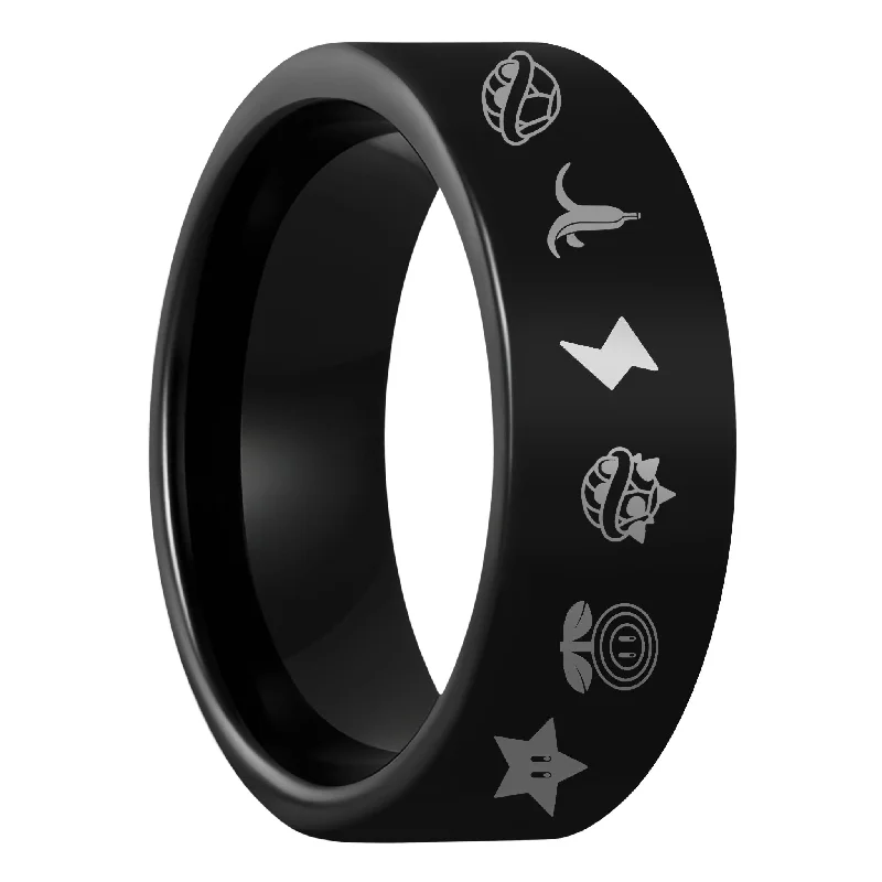 Rose gold rings for women-Mario Kart Items Black Tungsten Men's Wedding Band