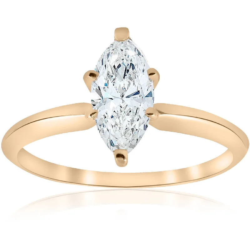 Women’s stackable engagement rings-14k Yellow Gold 1ct Marquise Diamond Engagement Solitaire Ring