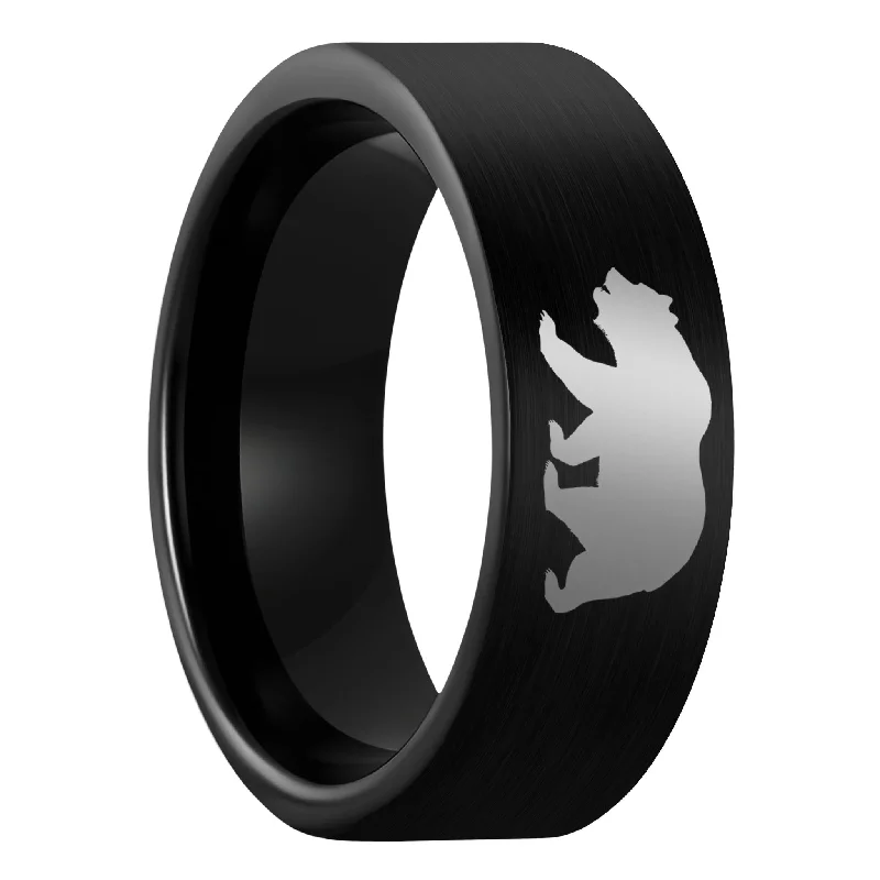 Women’s stacking rings-Bear Brushed Black Tungsten Men's Wedding Band