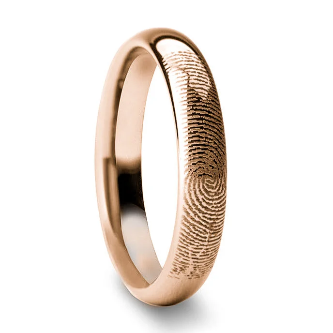 Women’s antique-style rings-Custom Fingerprint Engraved Rose Gold Plated Tungsten Women's Ring