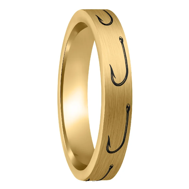 Women’s ring sets-Fishing Hook Brushed Gold Tungsten Women's Wedding Band