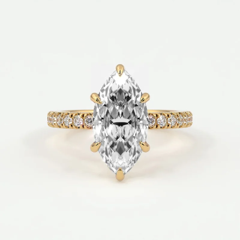 Women’s vintage-inspired gemstone engagement rings-Marquise Cut Diamond Pave Band, Hidden Halo