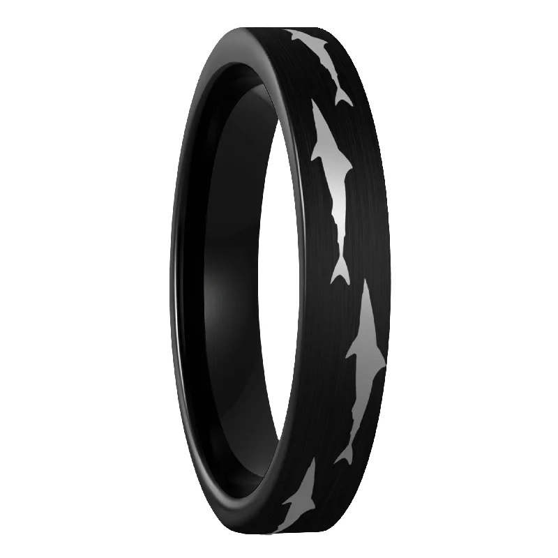 Women’s gemstone rings-Shark Brushed Black Tungsten Women's Wedding Band