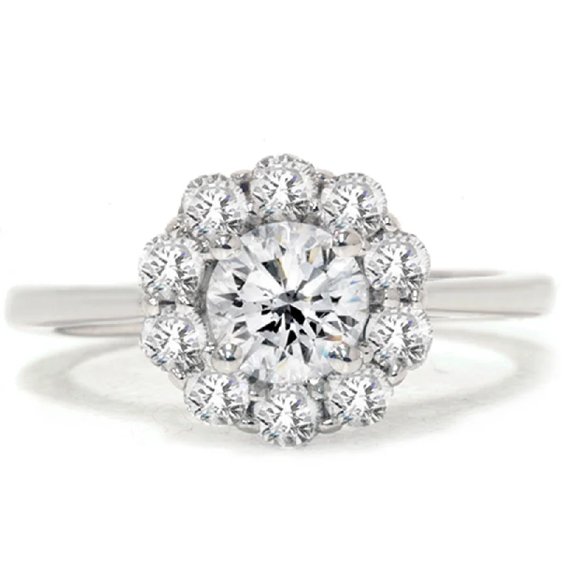 Women’s vintage engagement rings-1 1/5ct Halo FIRE Diamond Engagement Ring 14K White Gold