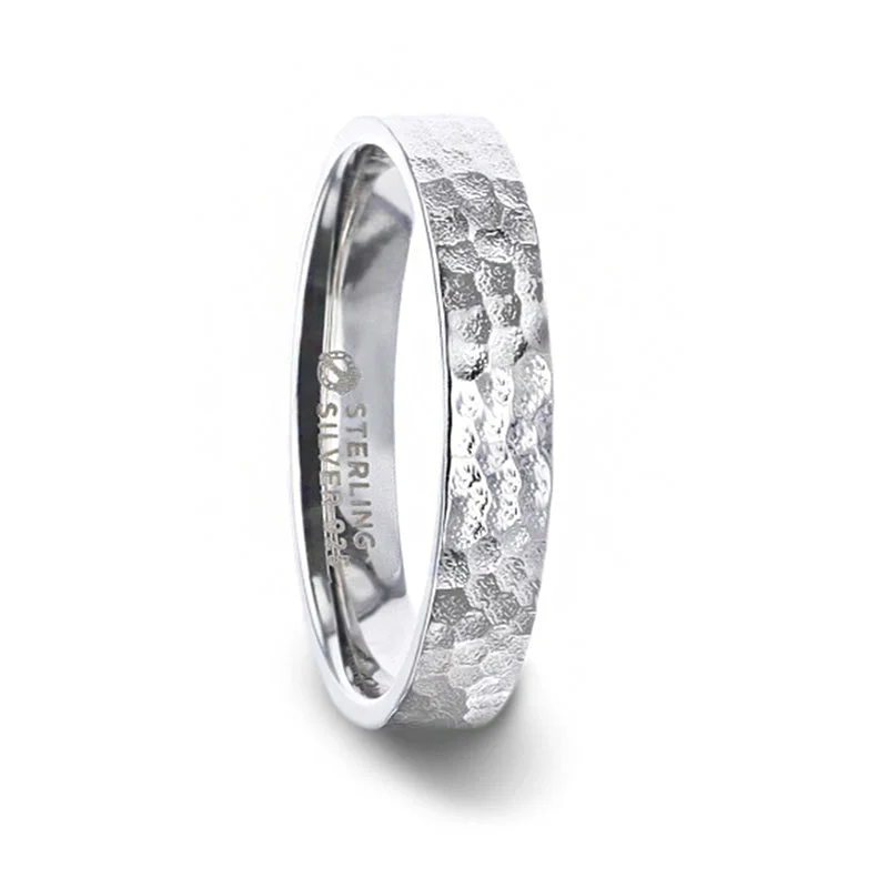 Women’s cubic zirconia rings-Hammered Silver Women's Wedding Band