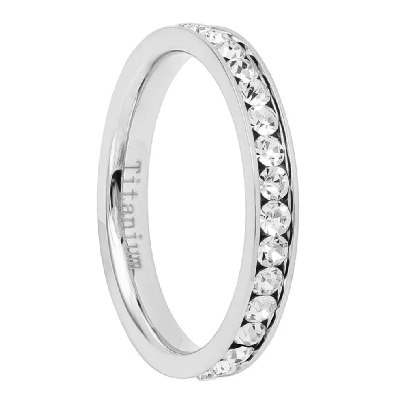 Women’s wedding ring sets-Titanium Women's Wedding Band with Cubic Zirconia