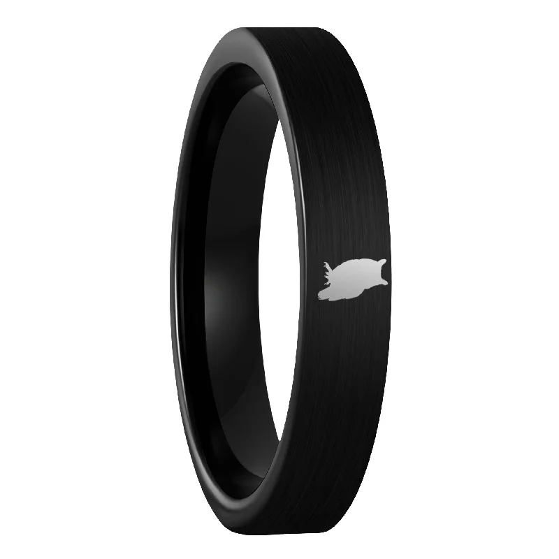 Women’s oversized rings-Owl Brushed Black Tungsten Women's Wedding Band